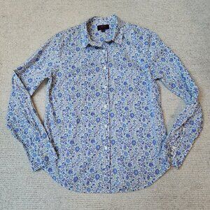 J. Crew Slim Perfect Shirt in Liberty London D'Anjo Floral Print Blue White 8